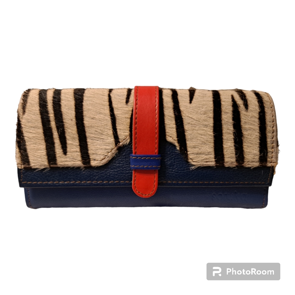 Stylish Zebra Print Wallet with Red and Blue Accents
